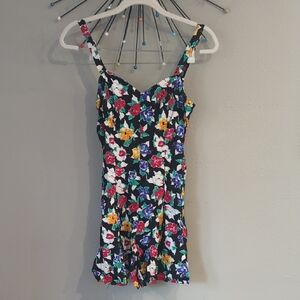 Vintage Blue Floral Size 5 Rayon Romper Floral Sleeveless Y2K Fairy Sweetheart